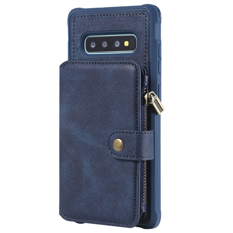For Galaxy S10 Plus Zipper Shockproof Protective Case with Card Slots & Bracket & Photo Holder & Wallet Function