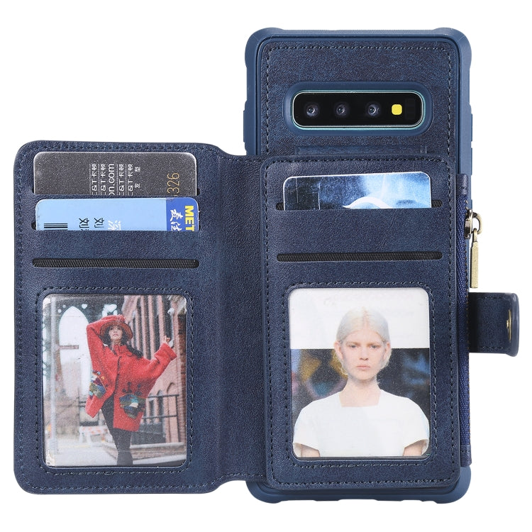 For Galaxy S10 Plus Zipper Shockproof Protective Case with Card Slots & Bracket & Photo Holder & Wallet Function