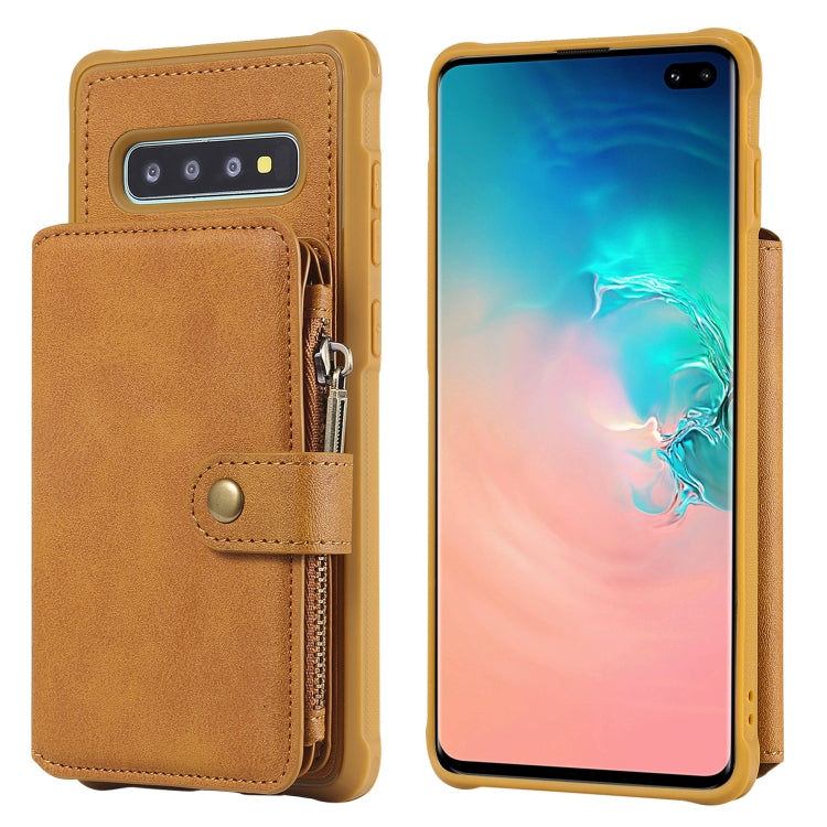 For Galaxy S10 Plus Zipper Shockproof Protective Case with Card Slots & Bracket & Photo Holder & Wallet Function