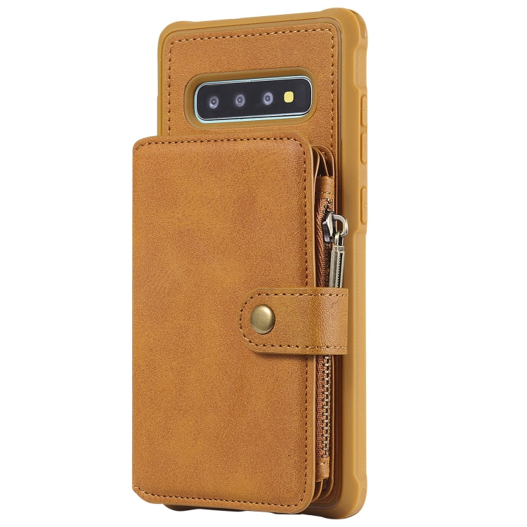 For Galaxy S10 Plus Zipper Shockproof Protective Case with Card Slots & Bracket & Photo Holder & Wallet Function