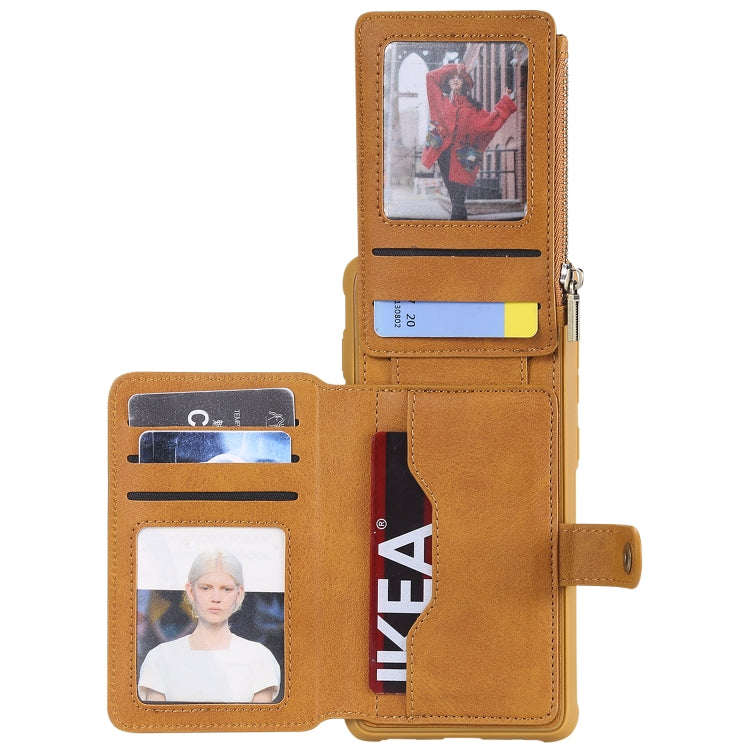 For Galaxy S10 Plus Zipper Shockproof Protective Case with Card Slots & Bracket & Photo Holder & Wallet Function