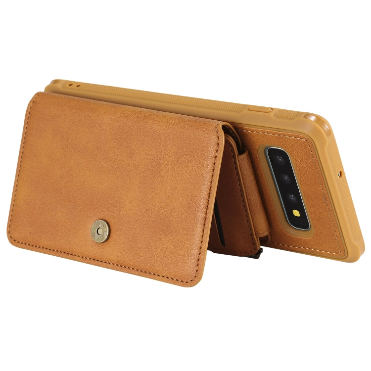 For Galaxy S10 Plus Zipper Shockproof Protective Case with Card Slots & Bracket & Photo Holder & Wallet Function
