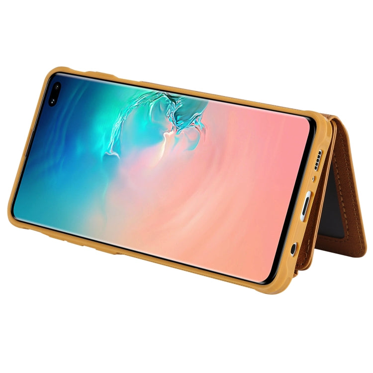 For Galaxy S10 Plus Zipper Shockproof Protective Case with Card Slots & Bracket & Photo Holder & Wallet Function