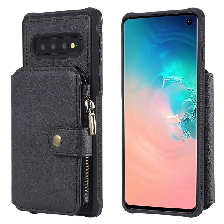 For Galaxy S10 Zipper Shockproof Protective Case with Card Slots & Bracket & Photo Holder & Wallet Function
