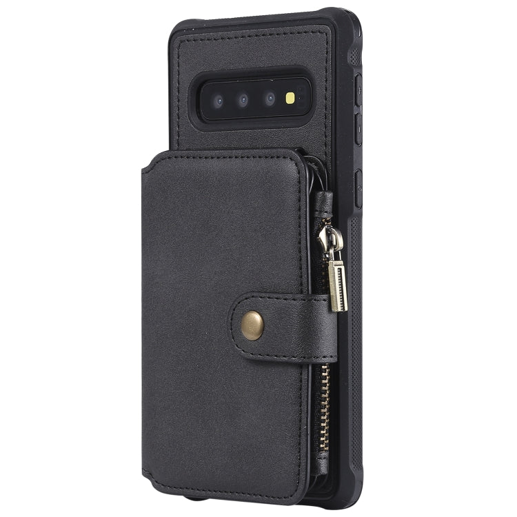 For Galaxy S10 Zipper Shockproof Protective Case with Card Slots & Bracket & Photo Holder & Wallet Function