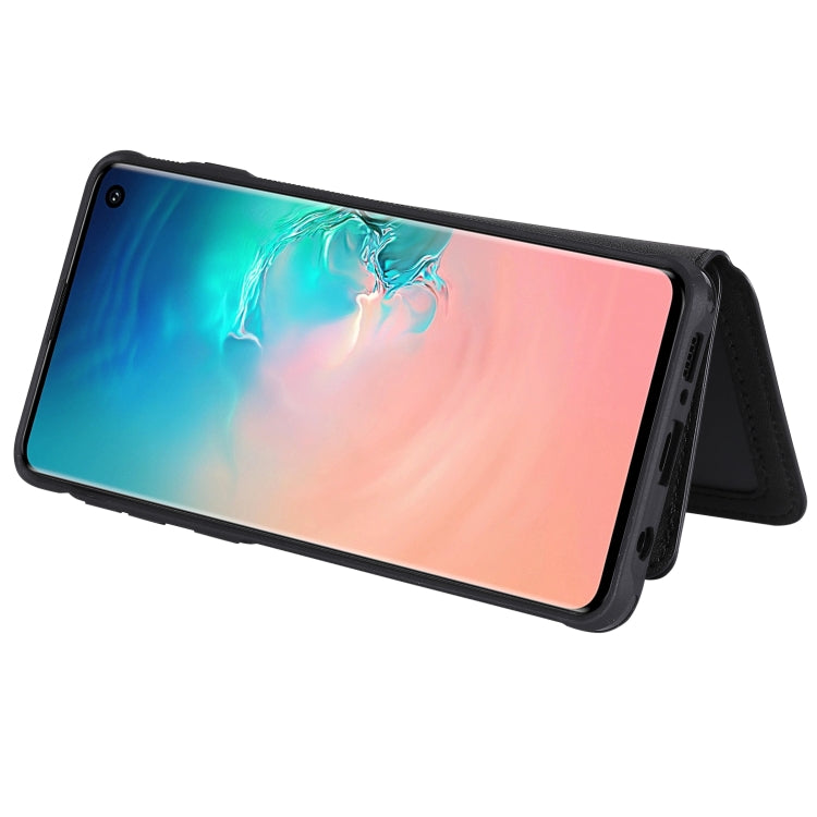 For Galaxy S10 Zipper Shockproof Protective Case with Card Slots & Bracket & Photo Holder & Wallet Function