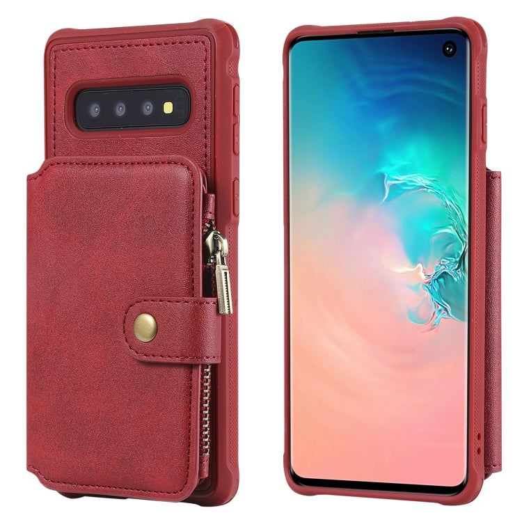 For Galaxy S10 Zipper Shockproof Protective Case with Card Slots & Bracket & Photo Holder & Wallet Function