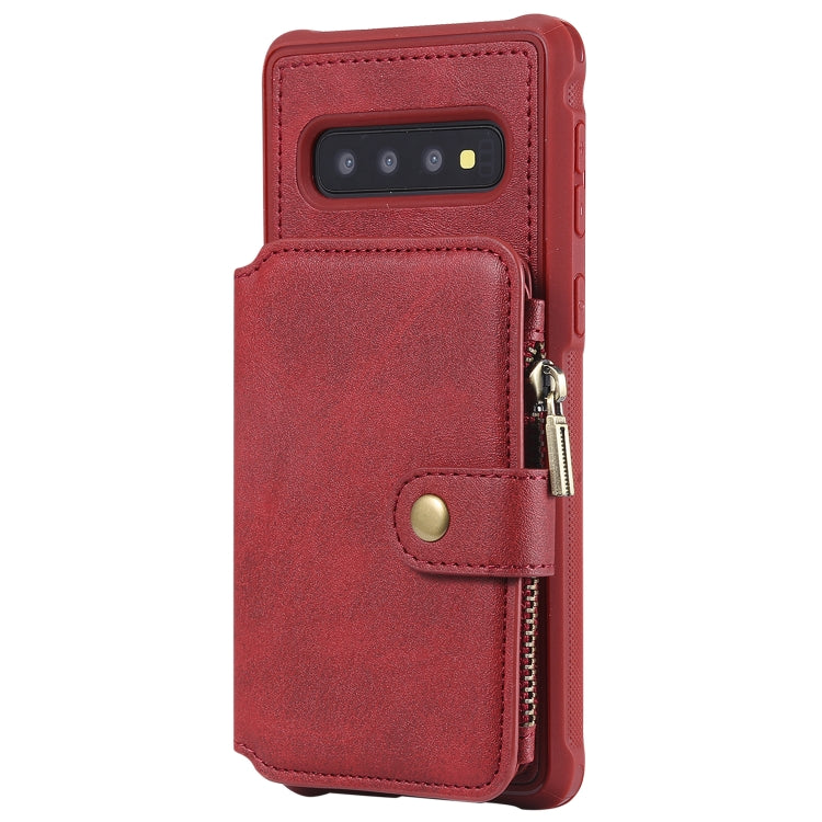 For Galaxy S10 Zipper Shockproof Protective Case with Card Slots & Bracket & Photo Holder & Wallet Function