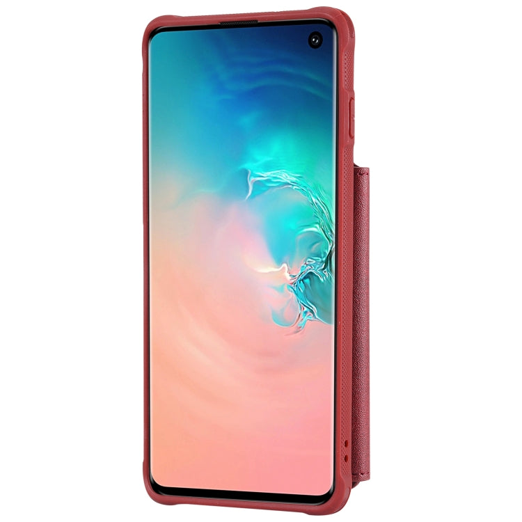 For Galaxy S10 Zipper Shockproof Protective Case with Card Slots & Bracket & Photo Holder & Wallet Function