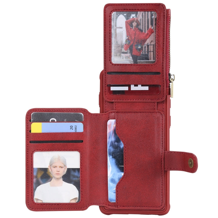 For Galaxy S10 Zipper Shockproof Protective Case with Card Slots & Bracket & Photo Holder & Wallet Function