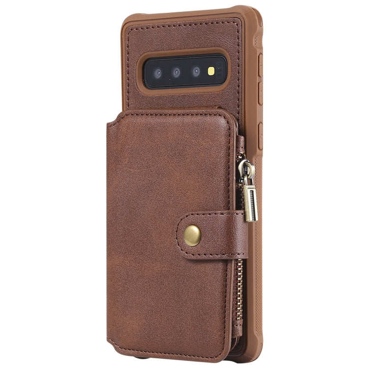 For Galaxy S10 Zipper Shockproof Protective Case with Card Slots & Bracket & Photo Holder & Wallet Function