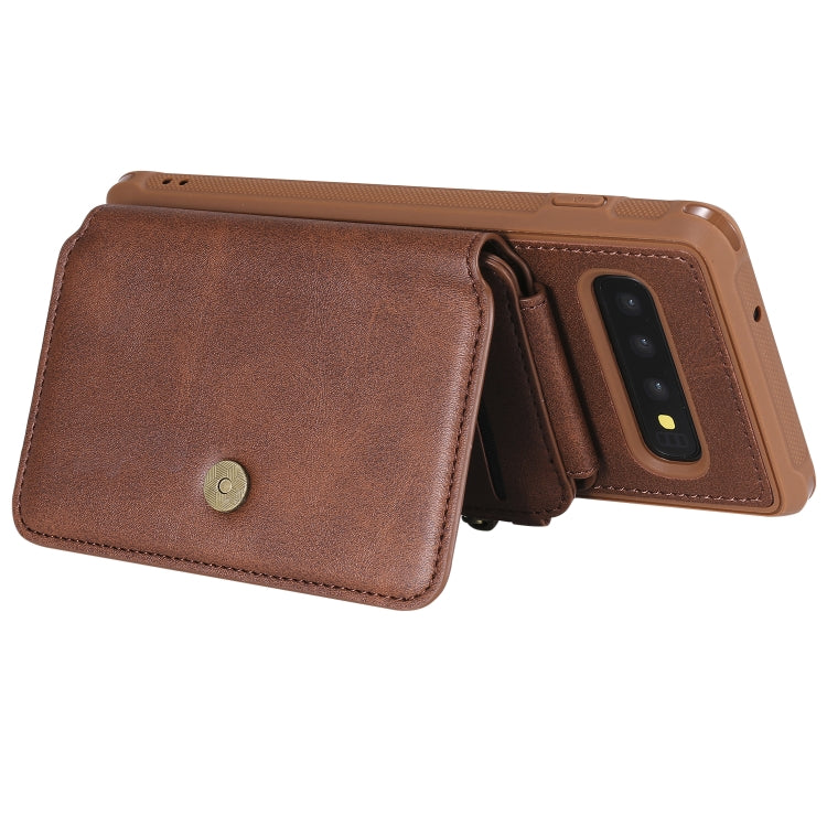 For Galaxy S10 Zipper Shockproof Protective Case with Card Slots & Bracket & Photo Holder & Wallet Function
