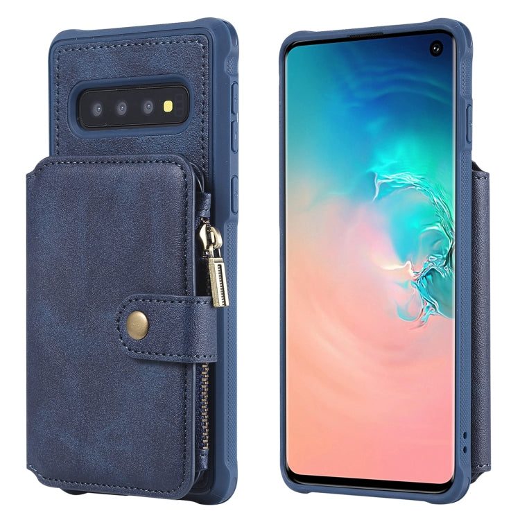 For Galaxy S10 Zipper Shockproof Protective Case with Card Slots & Bracket & Photo Holder & Wallet Function