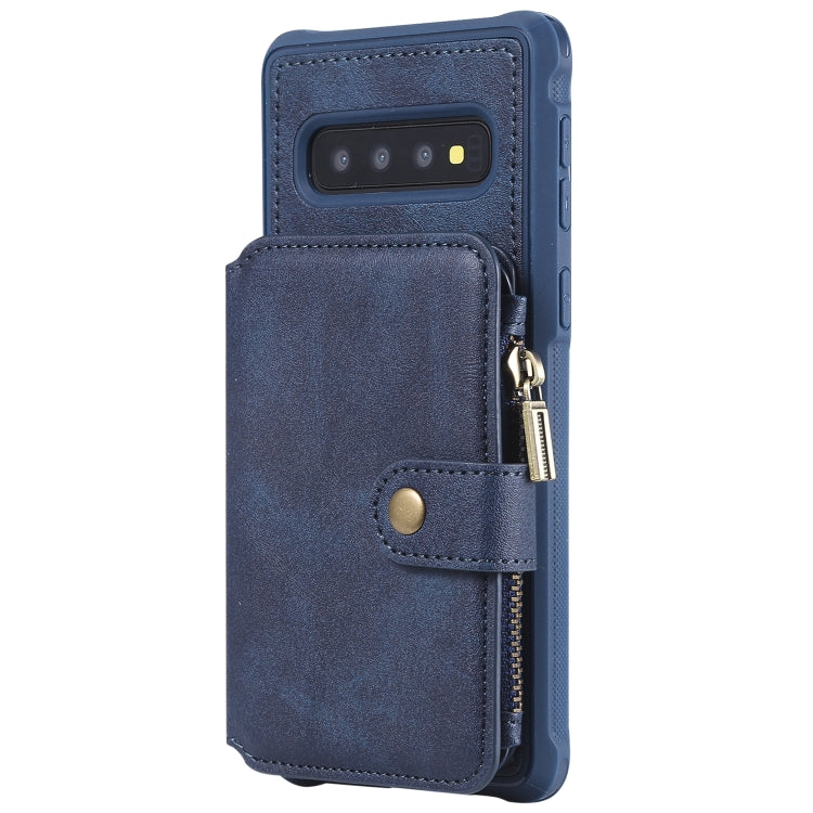 For Galaxy S10 Zipper Shockproof Protective Case with Card Slots & Bracket & Photo Holder & Wallet Function