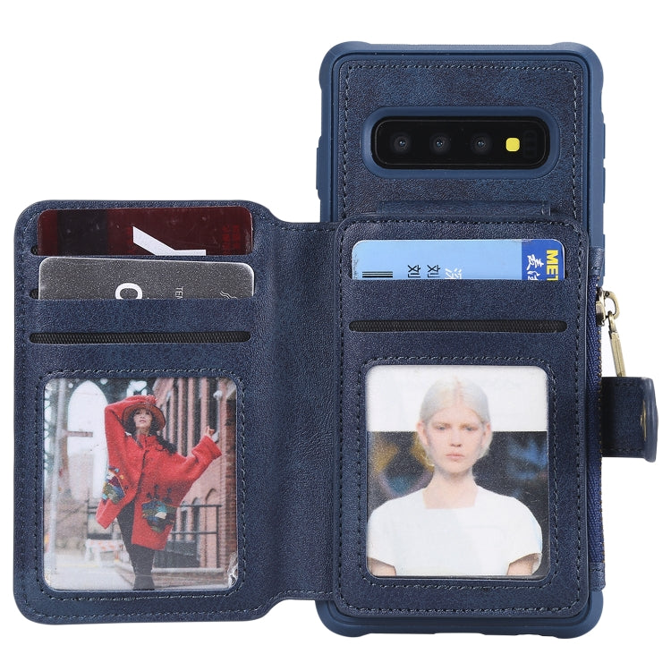 For Galaxy S10 Zipper Shockproof Protective Case with Card Slots & Bracket & Photo Holder & Wallet Function