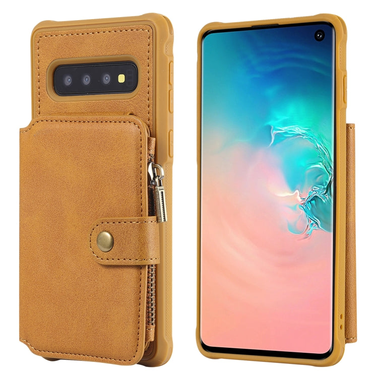 For Galaxy S10 Zipper Shockproof Protective Case with Card Slots & Bracket & Photo Holder & Wallet Function