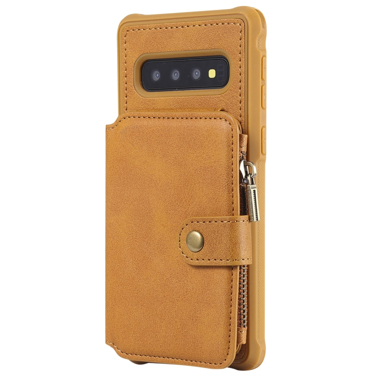 For Galaxy S10 Zipper Shockproof Protective Case with Card Slots & Bracket & Photo Holder & Wallet Function