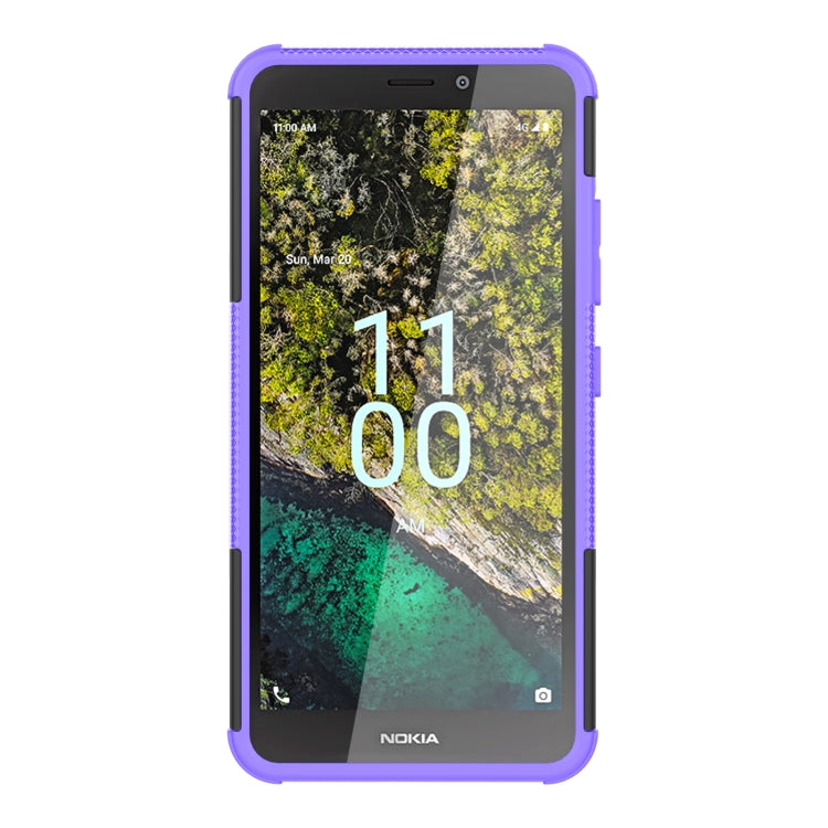 For Nokia C100 Tire Texture TPU + PC Phone Case with Holder