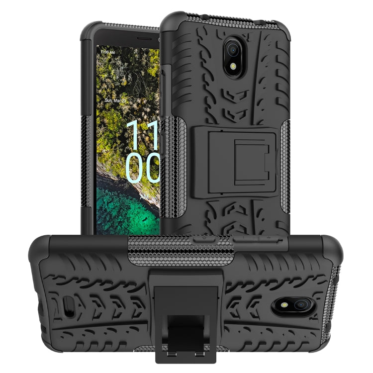 For Nokia C100 Tire Texture TPU + PC Phone Case with Holder