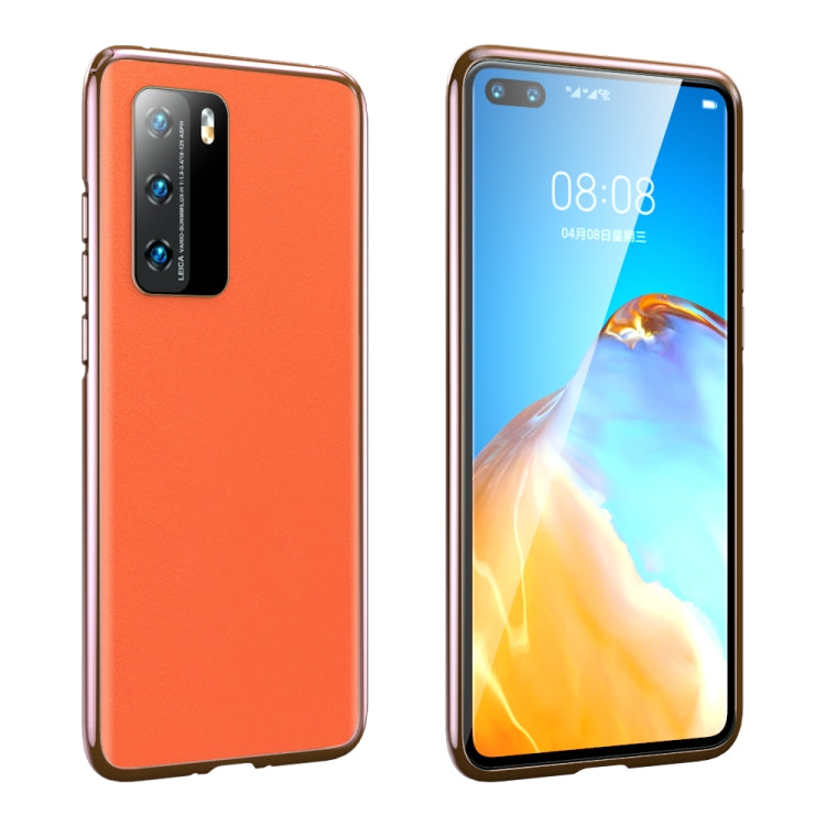 For Huawei P40 Leather Backboard + Metal Frame Buckle Anti-fall Protective Case