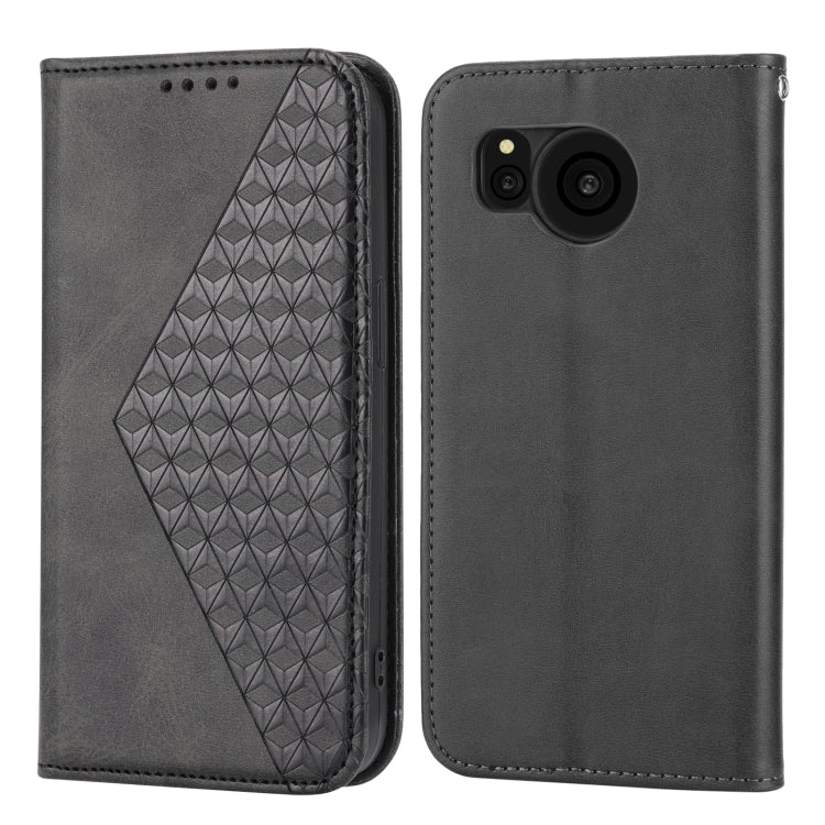 For Sharp Aquos Sense7 Plus Cubic Grid Calf Texture Magnetic Leather Phone Case