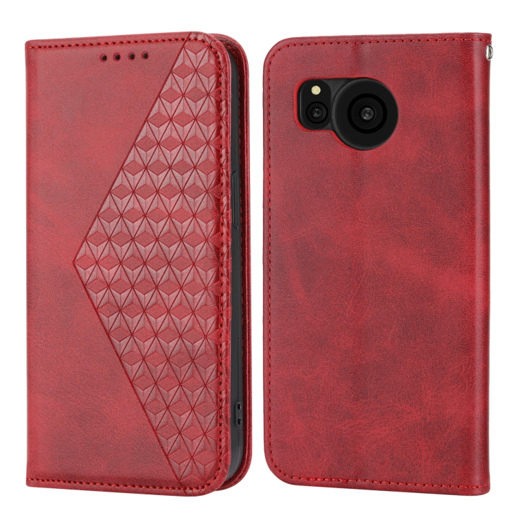 For Sharp Aquos Sense7 Plus Cubic Grid Calf Texture Magnetic Leather Phone Case
