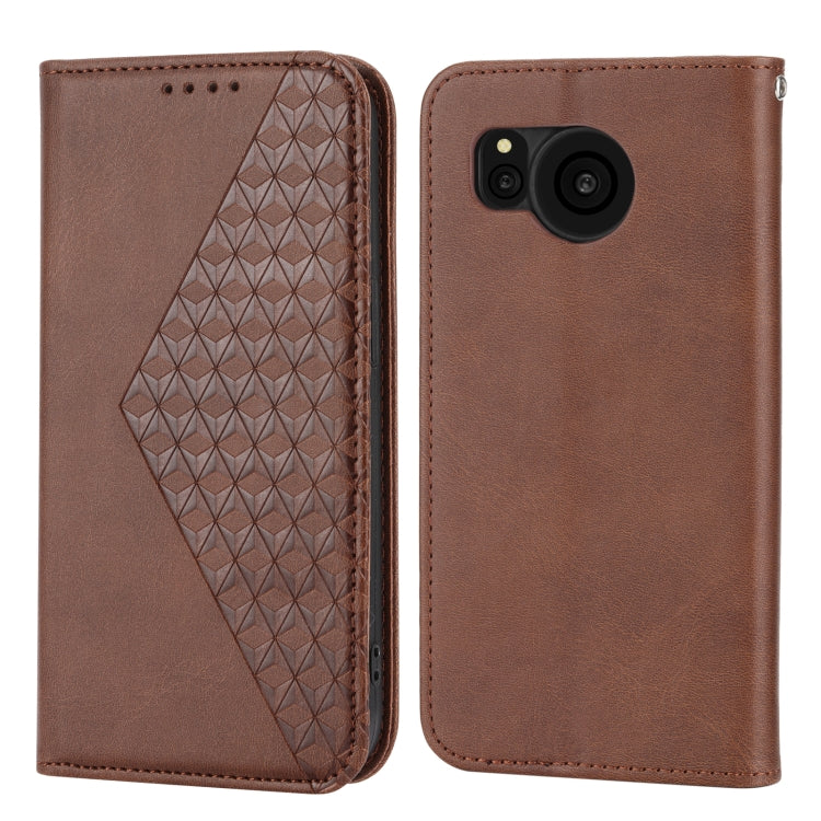 For Sharp Aquos Sense7 Plus Cubic Grid Calf Texture Magnetic Leather Phone Case