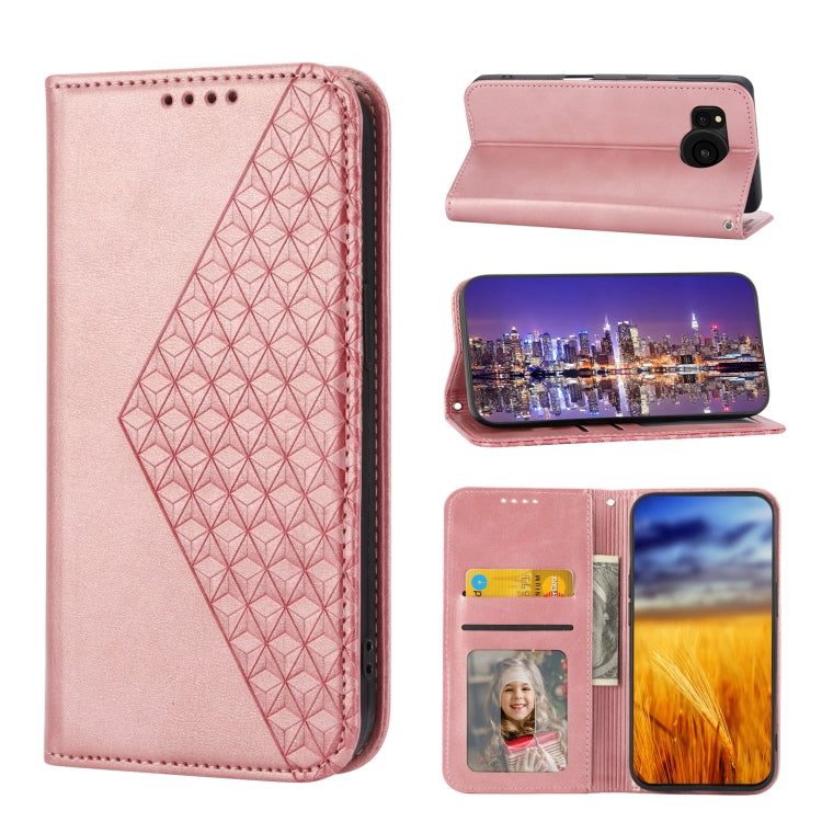 For Sharp Aquos Sense7 Plus Cubic Grid Calf Texture Magnetic Leather Phone Case