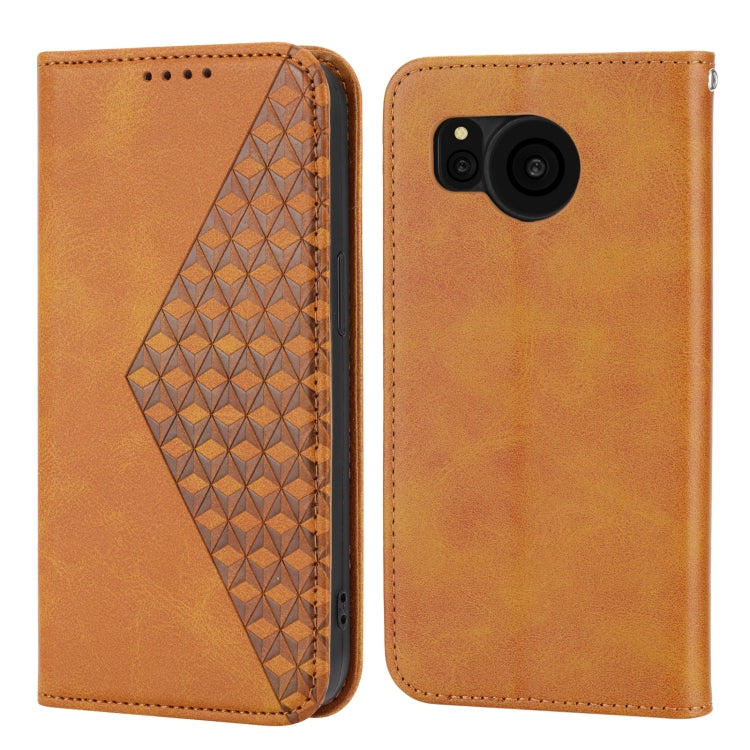 For Sharp Aquos Sense7 Plus Cubic Grid Calf Texture Magnetic Leather Phone Case