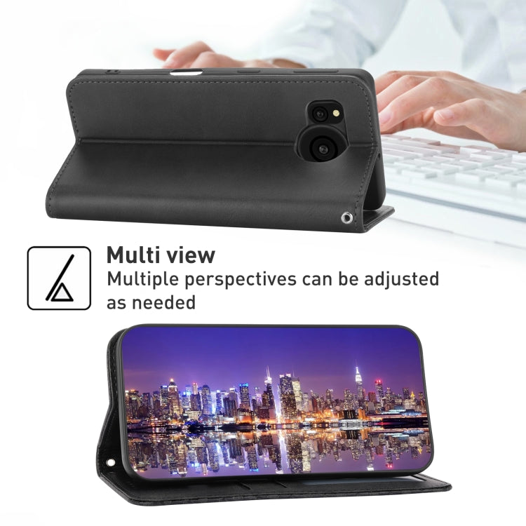 For Sharp Aquos Sense7 Cubic Grid Calf Texture Magnetic Leather Phone Case