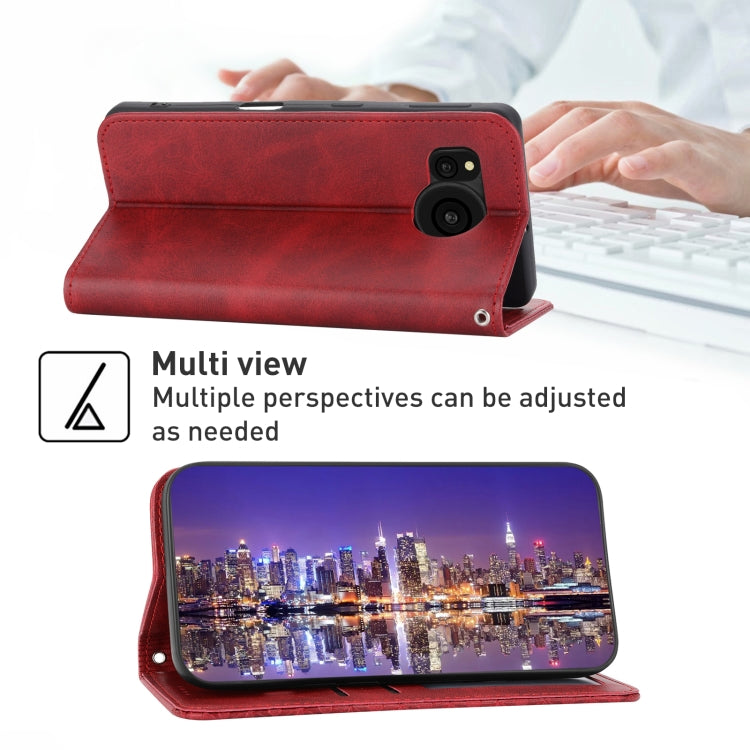 For Sharp Aquos Sense7 Cubic Grid Calf Texture Magnetic Leather Phone Case