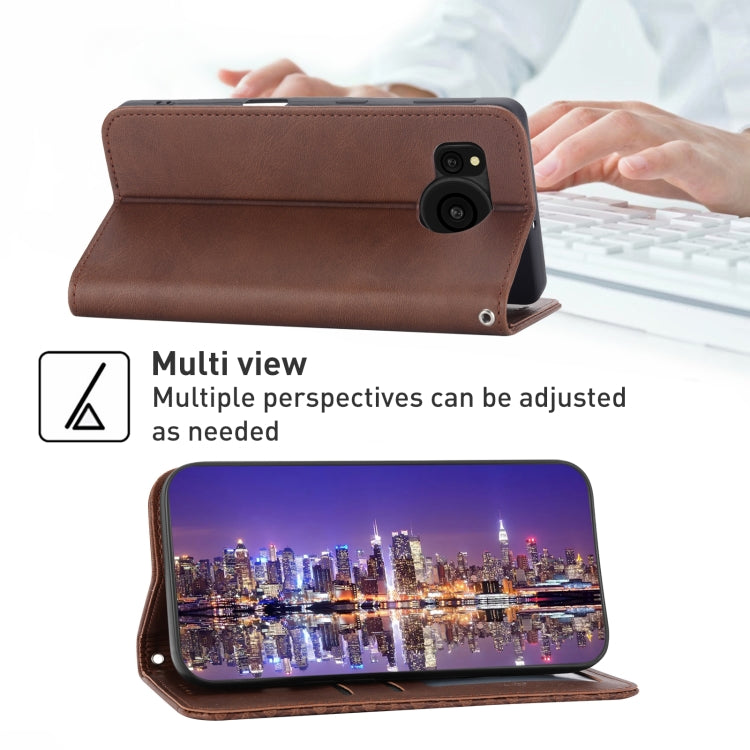 For Sharp Aquos Sense7 Cubic Grid Calf Texture Magnetic Leather Phone Case