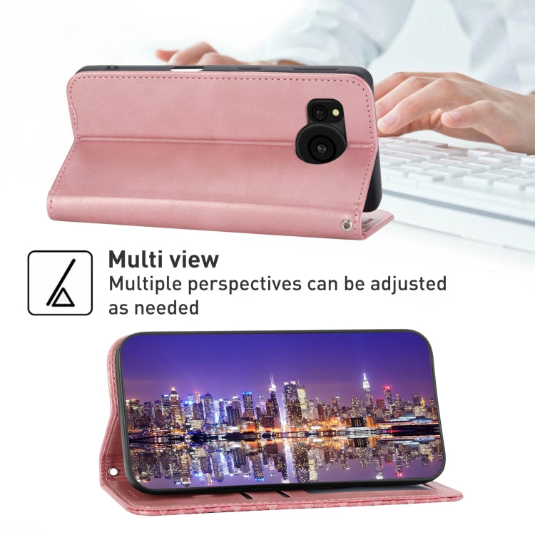 For Sharp Aquos Sense7 Cubic Grid Calf Texture Magnetic Leather Phone Case
