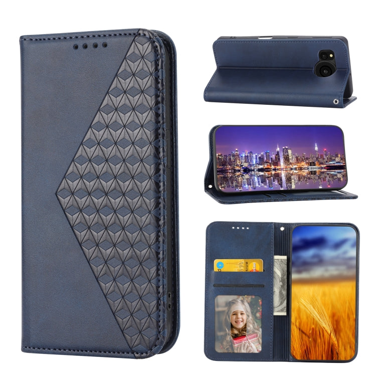 For Sharp Aquos Sense7 Cubic Grid Calf Texture Magnetic Leather Phone Case