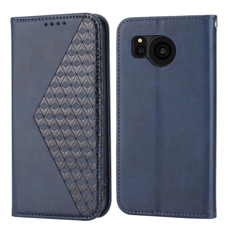 For Sharp Aquos Sense7 Cubic Grid Calf Texture Magnetic Leather Phone Case
