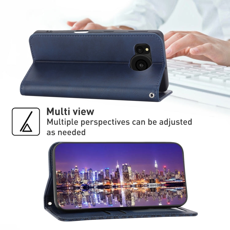 For Sharp Aquos Sense7 Cubic Grid Calf Texture Magnetic Leather Phone Case