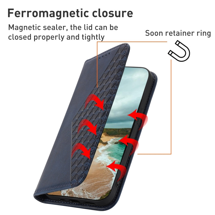 For Sharp Aquos Sense7 Cubic Grid Calf Texture Magnetic Leather Phone Case