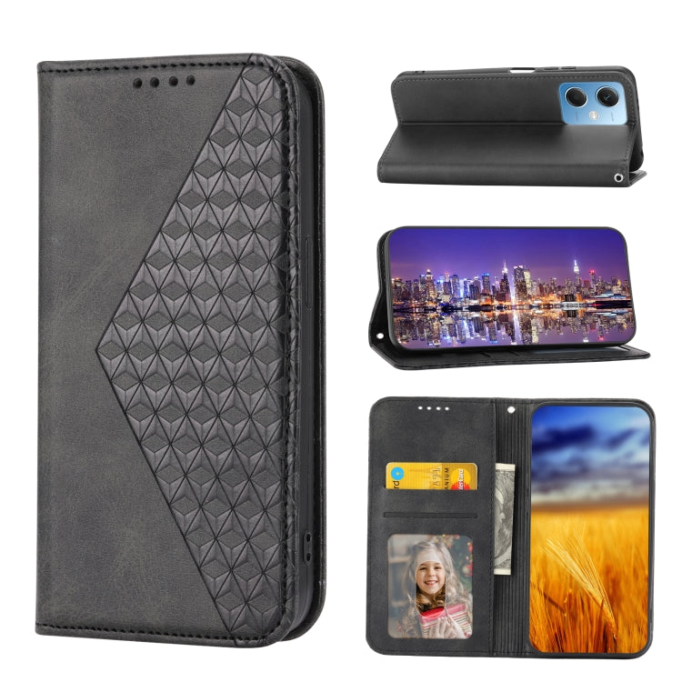 For Xiaomi Redmi Note 12 China Cubic Grid Calf Texture Magnetic Leather Phone Case