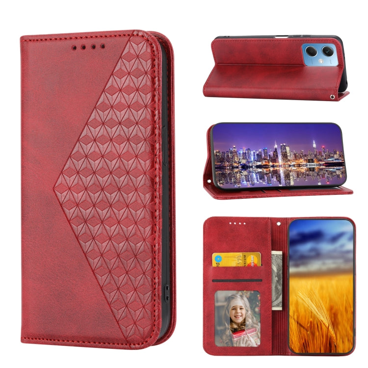For Xiaomi Redmi Note 12 China Cubic Grid Calf Texture Magnetic Leather Phone Case
