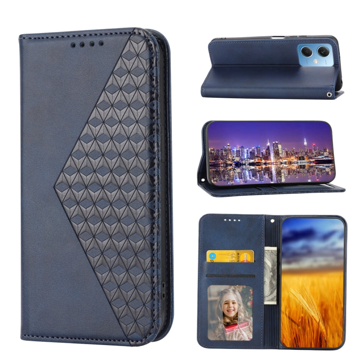 For Xiaomi Redmi Note 12 China Cubic Grid Calf Texture Magnetic Leather Phone Case