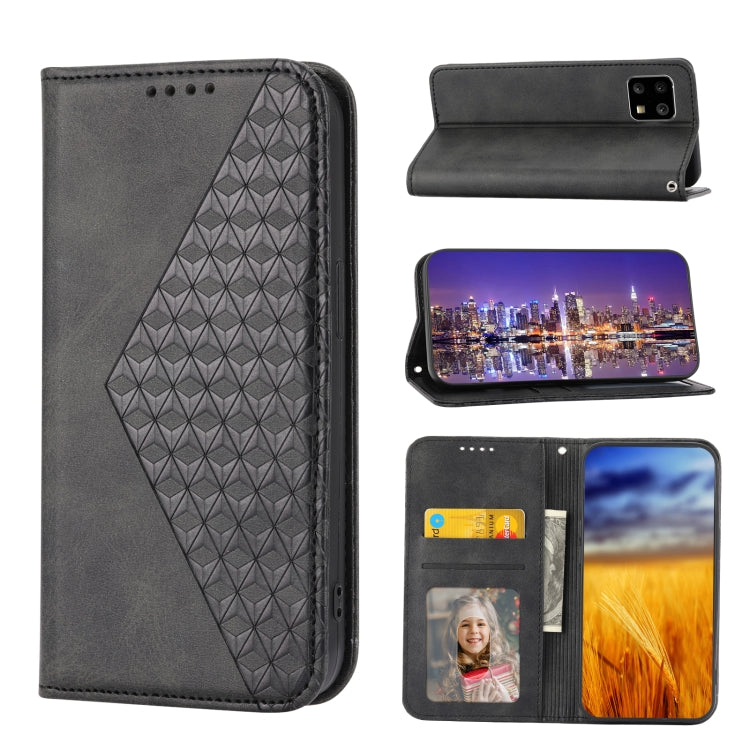 For Motorola Moto G72 Cubic Grid Calf Texture Magnetic Leather Phone Case