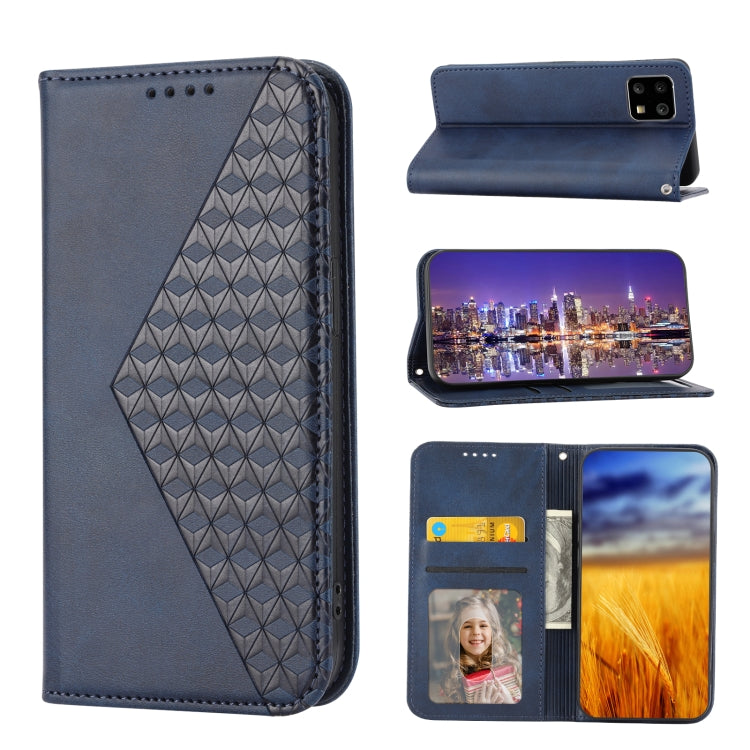 For Motorola Moto G72 Cubic Grid Calf Texture Magnetic Leather Phone Case