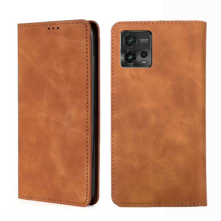 For Motorola Moto G72 4G Skin Feel Magnetic Horizontal Flip Leather Phone Case