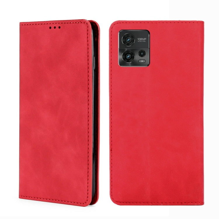 For Motorola Moto G72 4G Skin Feel Magnetic Horizontal Flip Leather Phone Case