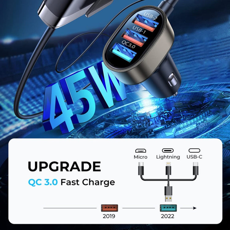 JOYROOM CL03 PRO 45W 5-ports USB Car Charging with Extended HUB(Black)