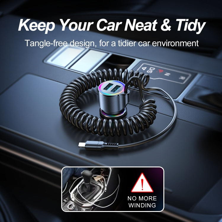 JOYROOM JR-CL24 3.4A 3-in-1 Car Charger with Coiled Type-C Cable(Black)