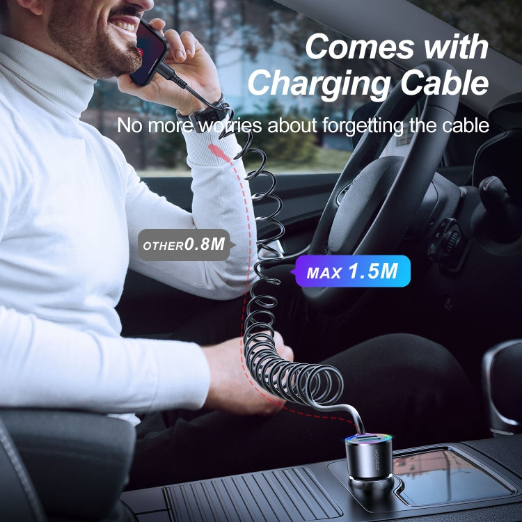 JOYROOM JR-CL24 3.4A 3-in-1 Car Charger with Coiled Type-C Cable(Black)
