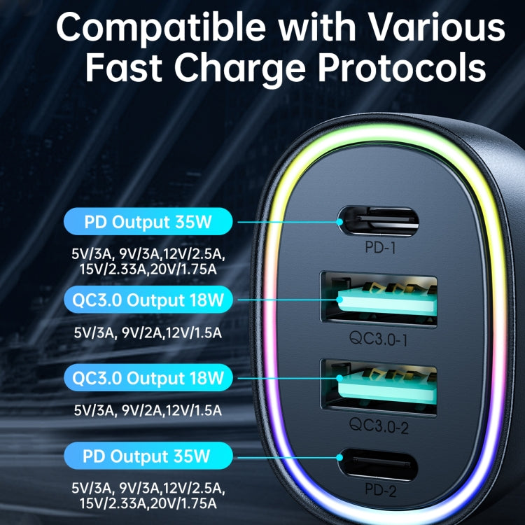 JOYROOM JR-CL29  70W 4-Port USB + Type-C Car Charger(Black)