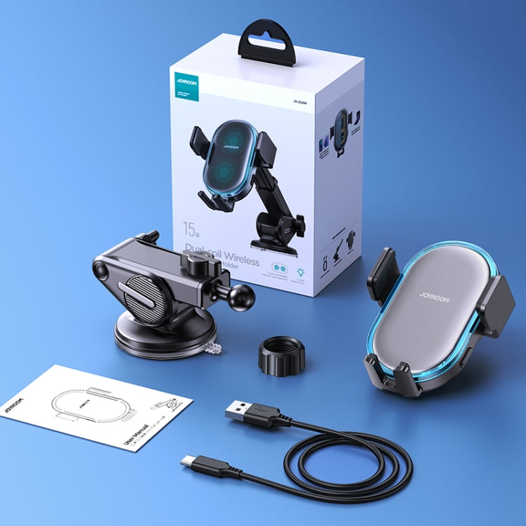 JOYROOM JR-ZS299 15W Double-Coil Wireless Charger Car Dashboard Phone Holder(Black)