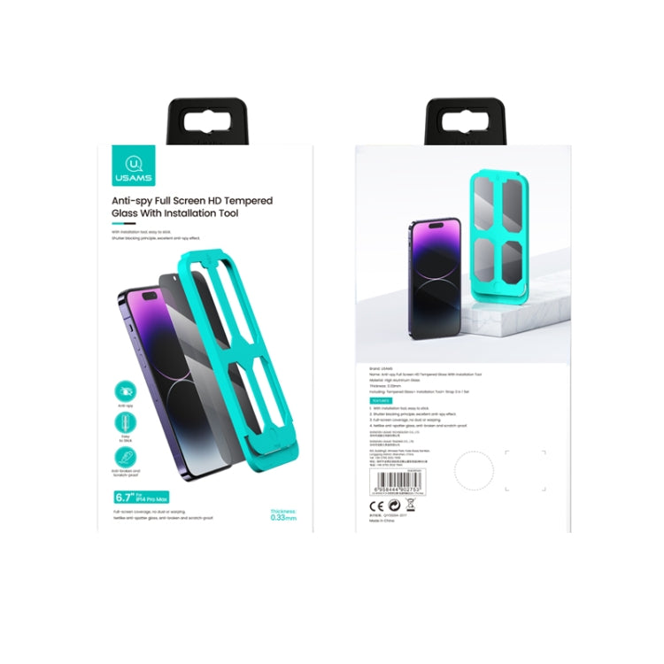 For iPhone 14 Pro Max USAMS US-BH836 Anti-peeping Full Screen Tempered Glass with Installation Tool